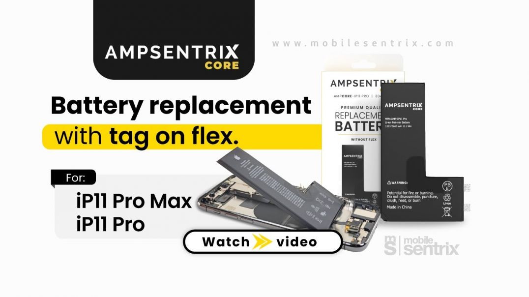 iPhone 11 Pro AmpSentrix Core Battery Repair with Tag on Flex